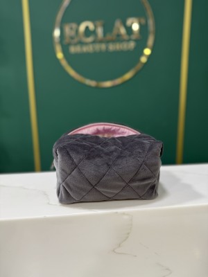 ECLAT Косметичка текстильна маленька 17 см Темно-сіра з Рожевою клітиною
