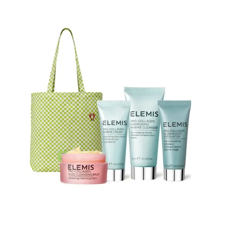 Elemis Бестселлеры для сияния кожи в дизайнерской сумке-шпере Kit: ELEMIS&amp;Srimps Glow Discovery Edit