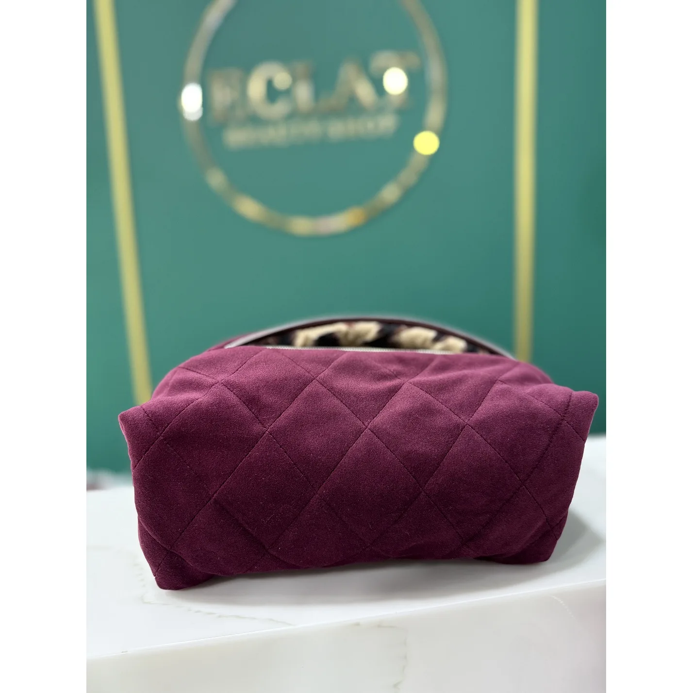 ECLAT Косметичка текстильная средняя 24 см. Бордо с леопардом