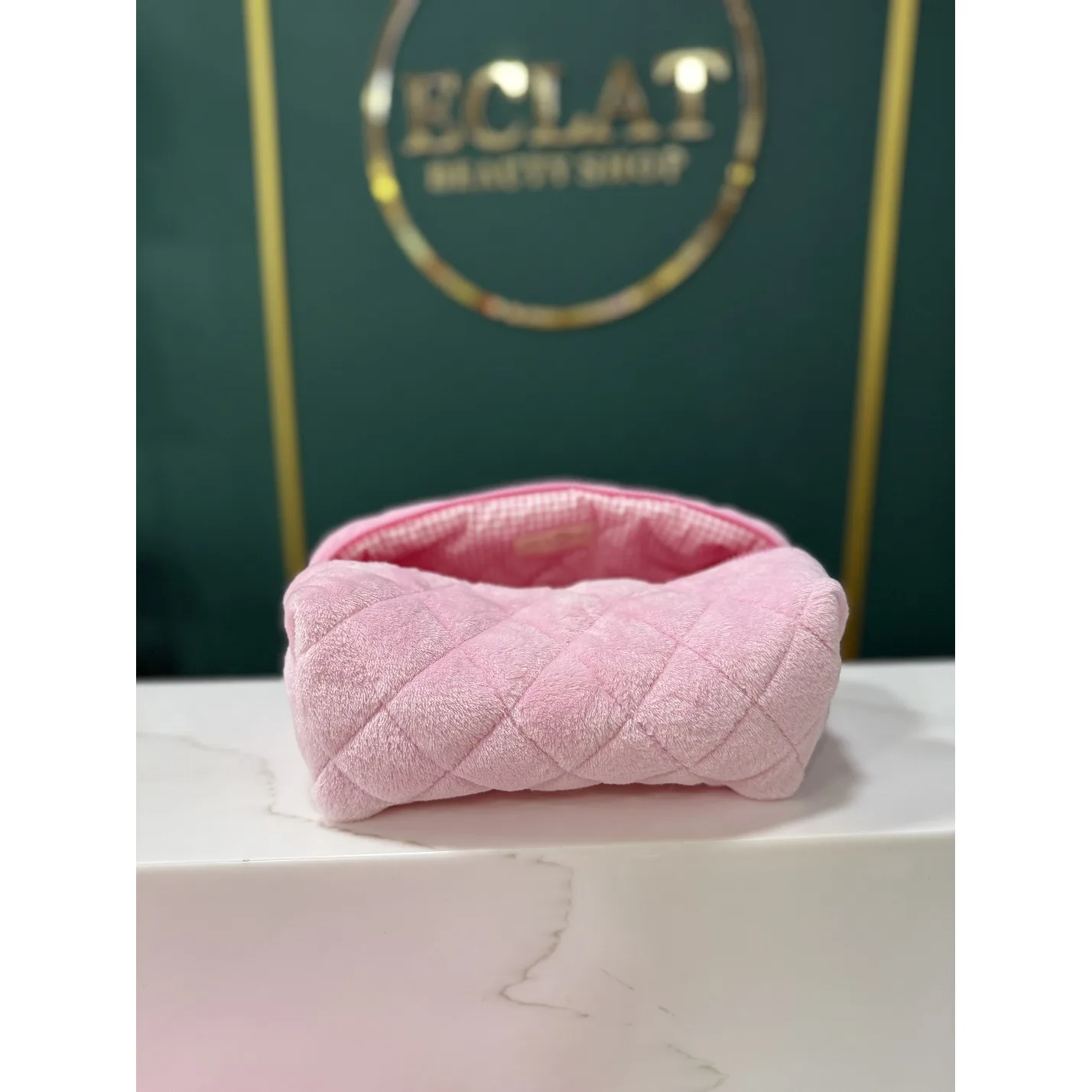 ECLAT Косметичка текстильная средняя 24 см Розовая с Розовой клеткой