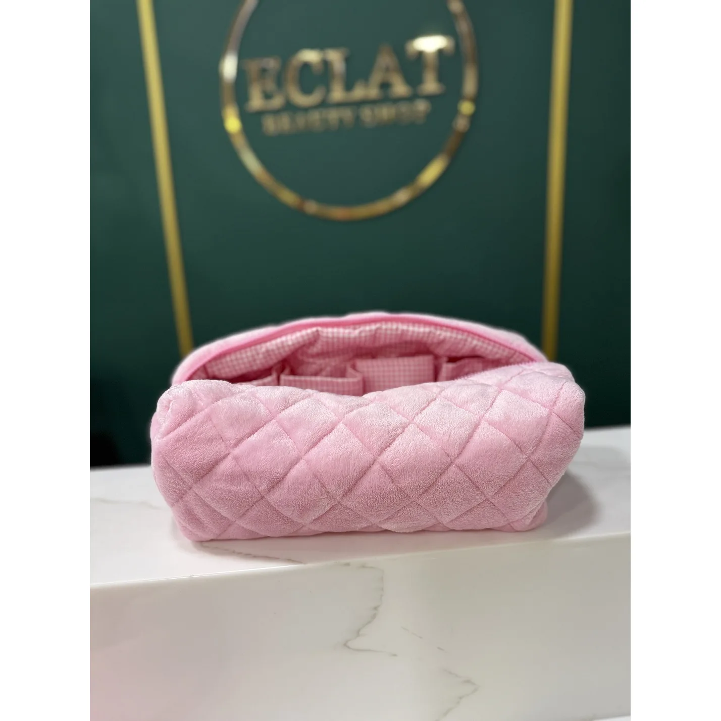 ECLAT Косметичка текстильная для Дайсона с карманами 35 см Розовая с Розовой клеткой
