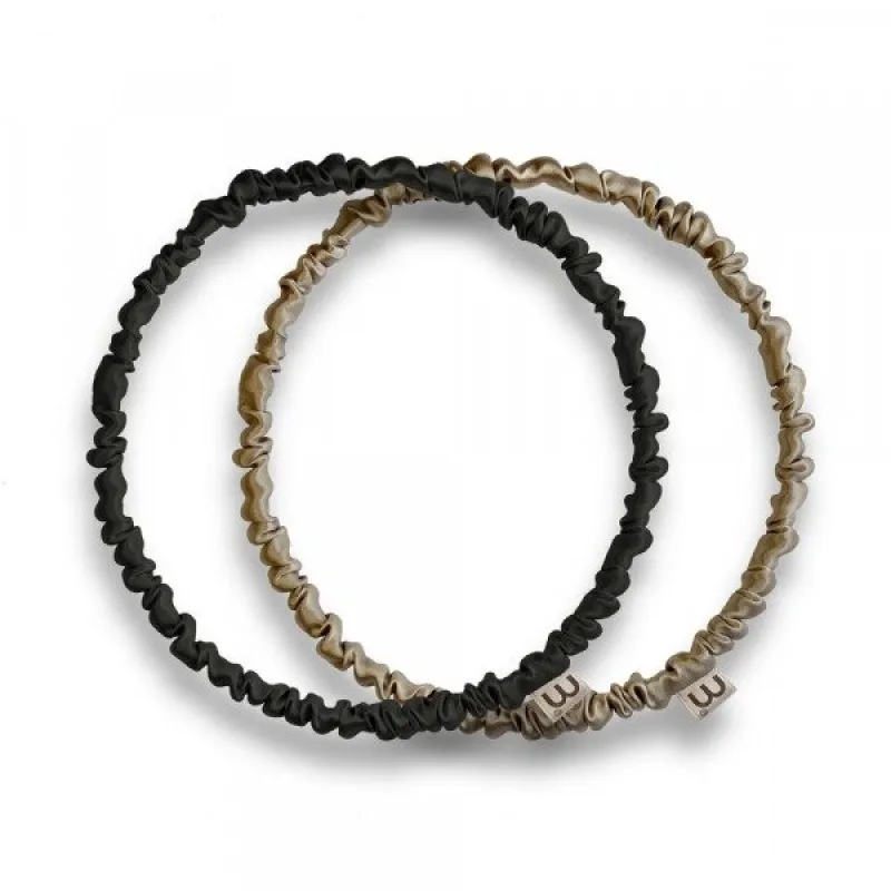 Mon Mou Thin Silk Hair Hoop Kit Набор Обруч-Резинка, Чёрный-Бежевый 2 шт